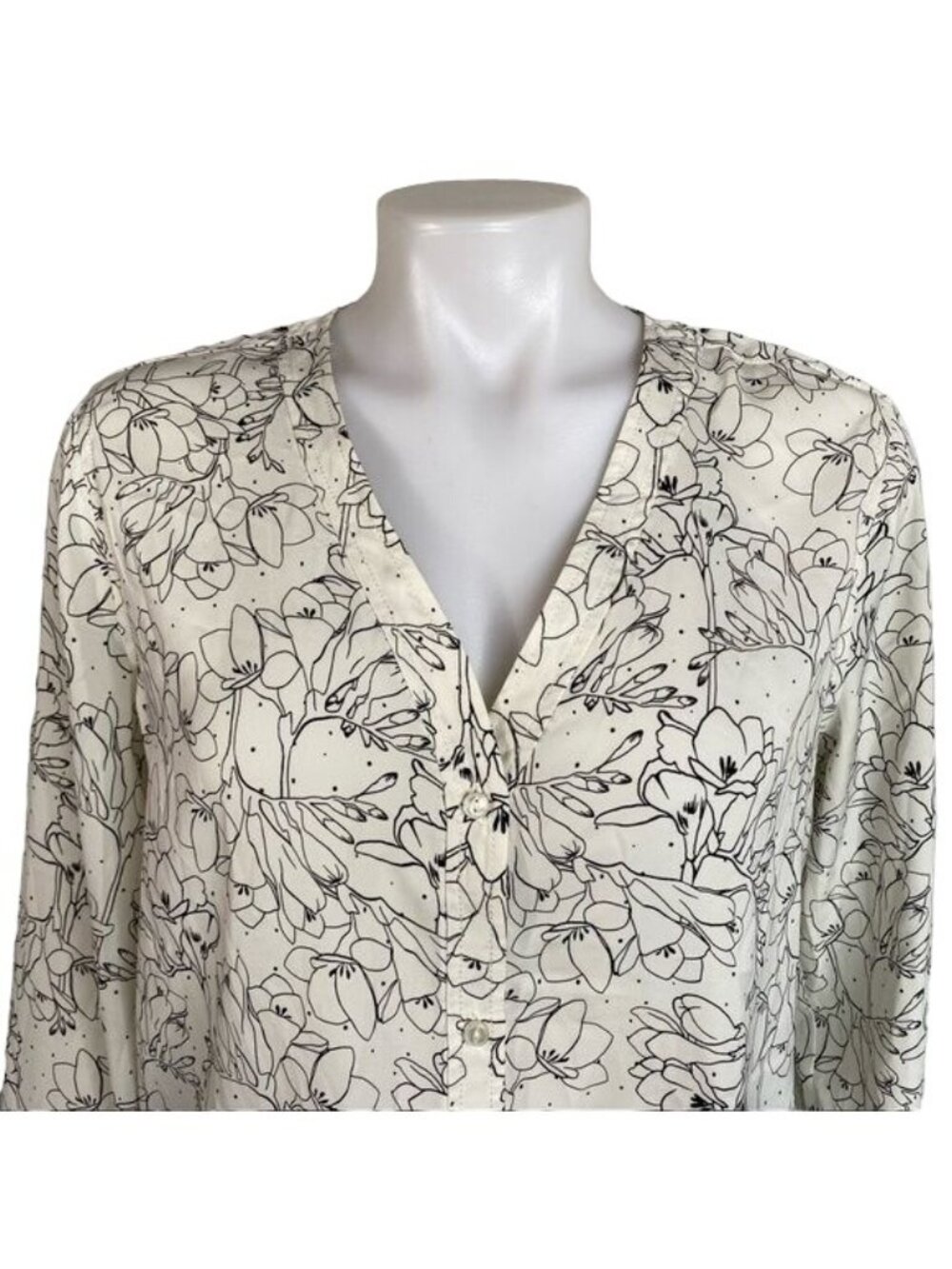 Treasure & Bond Floral Print Button-Up Blouse Long Sleeve White & Black Womens X - Picture 2 of 11